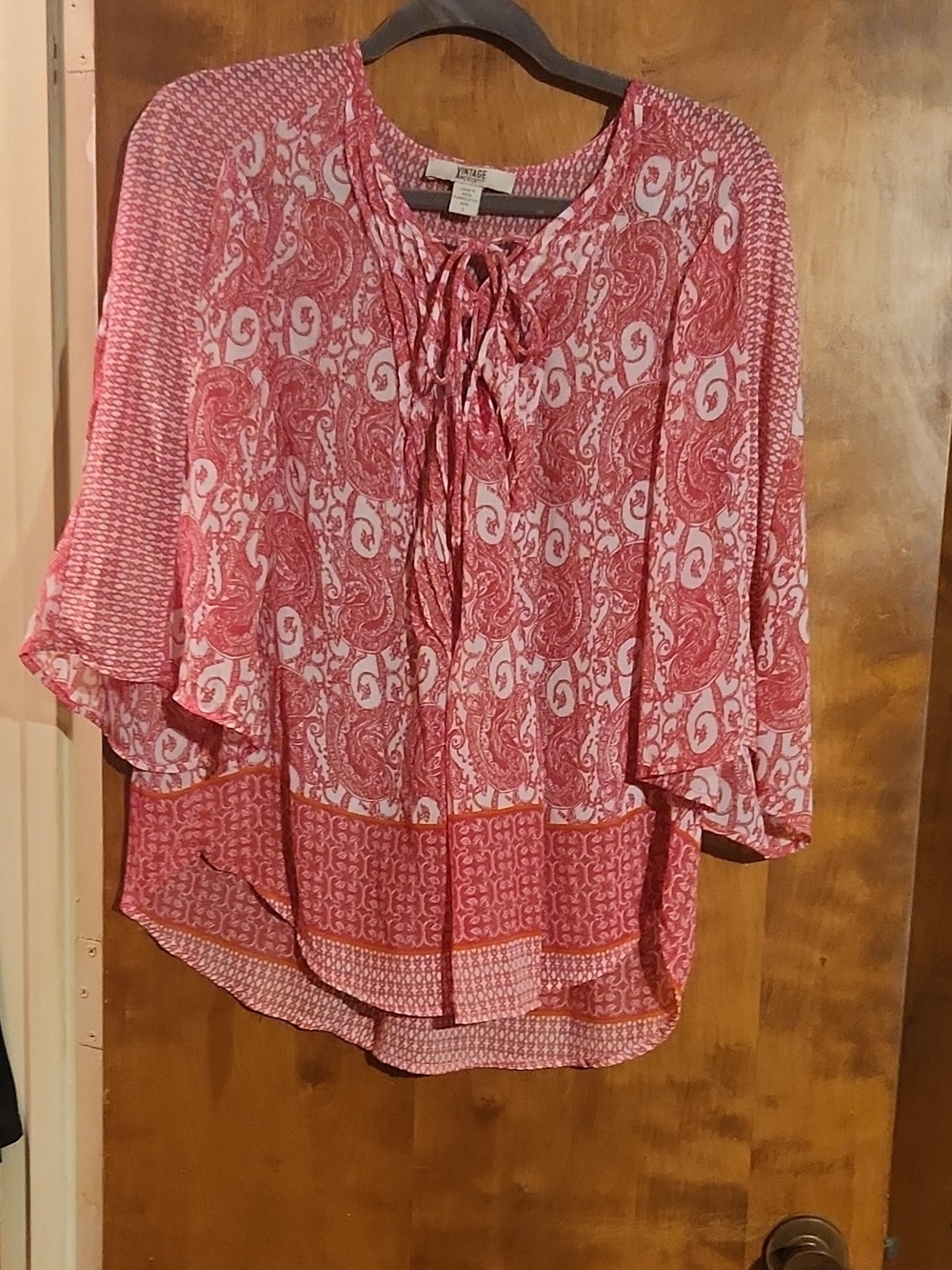 Vintage America Pink Paisley Tie-Front Blouse